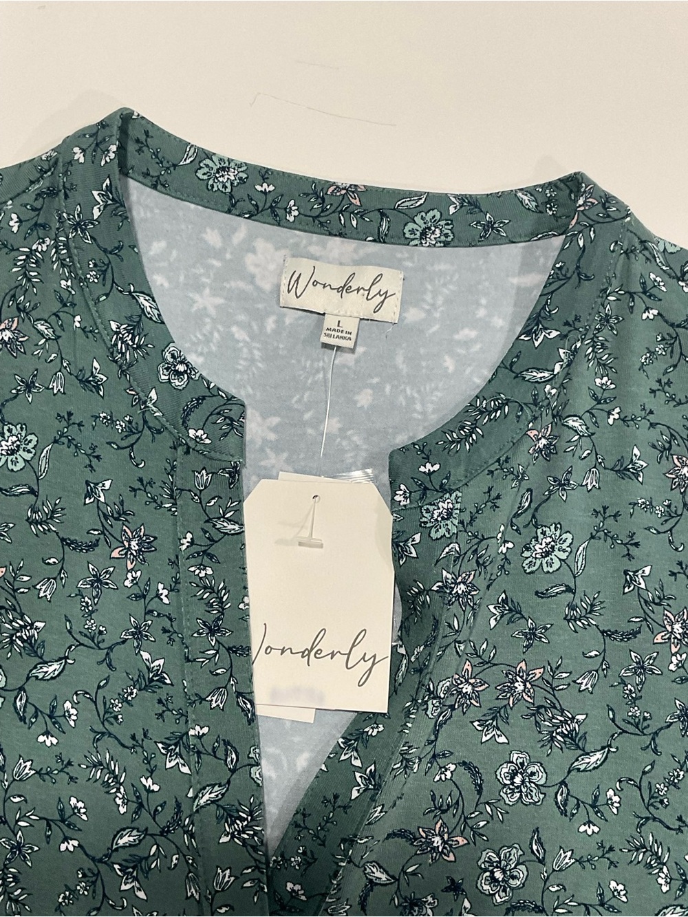 Wonderly Teal Green Floral Button-Tiered Short Sleeve Tunic - Picture 3 of 10